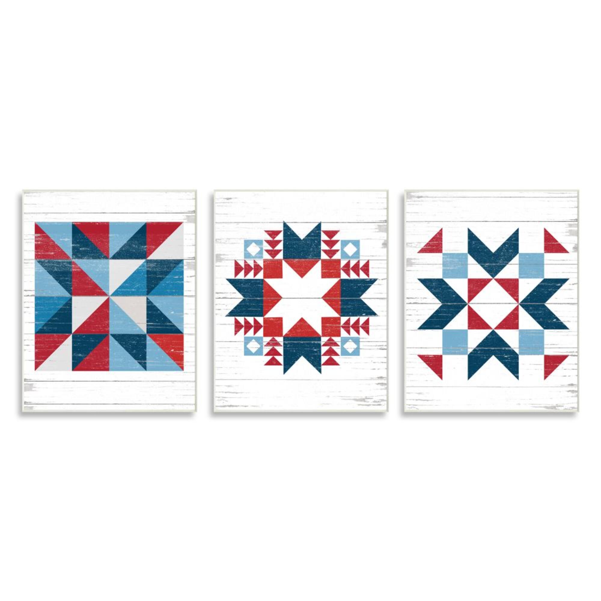 Stupell Industries Geometric Triangular Quilt Pattern Design Red White Blue,10" x 15"